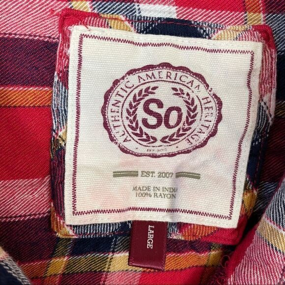 SO Kohls Red Plaid Button Up Shirt - Picture 5 of 5